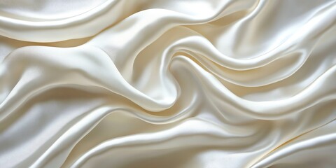 Obraz premium Close-up of smooth, ivory satin fabric with soft, flowing folds.