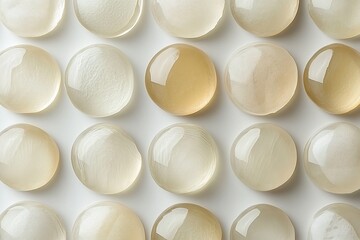 Pattern of smooth, round, translucent stones, one amber-toned.