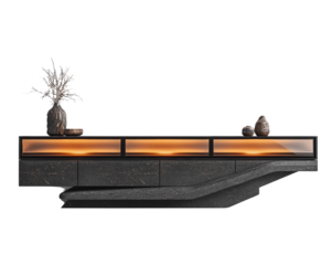 Stylish modern console table with decor items.