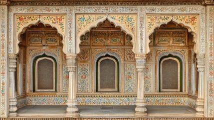 Obraz premium Intricate Architectural Details of Indian Palace and Courtyard