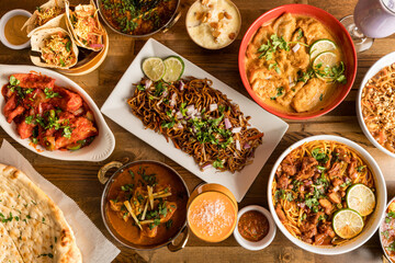 Nepalese and Indian food flat lay