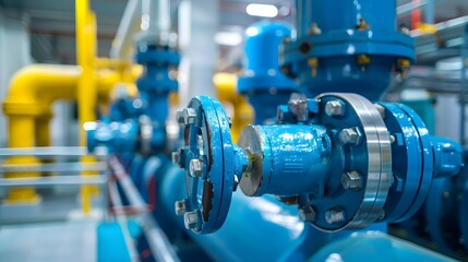 Fototapeta premium Design and engineering background with blue water pipe color for oil and gas transportation system and pipeline infrastructure