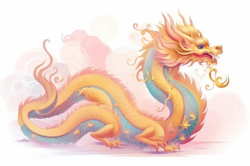 Mythical dragon illustration fantasy art digital creation colorful background artistic viewpoint