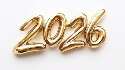 Golden color "2026" font on a solid white background, with a clean and elegant design. The bold and shimmering gold numbers stand out against the simple, pristine white backdrop