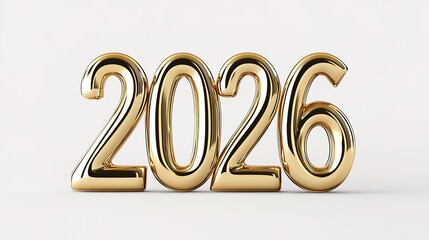 Golden color "2026" font on a solid white background, with a clean and elegant design. The bold and shimmering gold numbers stand out against the simple, pristine white backdrop
