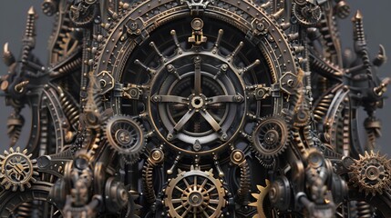 Detailed metal gear system with intricate patterns and a central hub