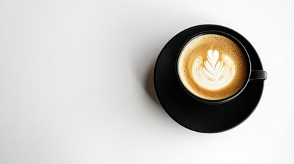 Creamy Coffee Beverage in Elegant Black Cup on White Surface