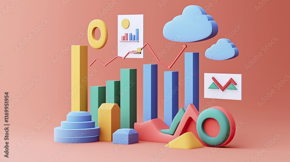 Poster abstract 3d colorful data visualization with charts and clouds