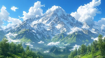 Naklejka premium Majestic Mountain Landscape with Clear Blue Sky