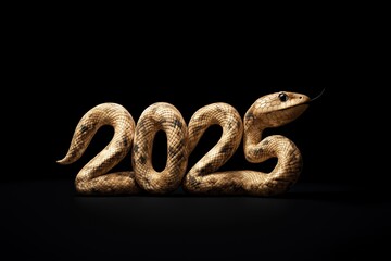 Obraz premium Creative Snake Forming 2025 Typography On Black Background Symbolizing Elegance Power And New Year Themes