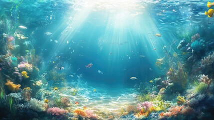 Underwater Scene with Colorful Coral Reefs and Sunlight Rays
