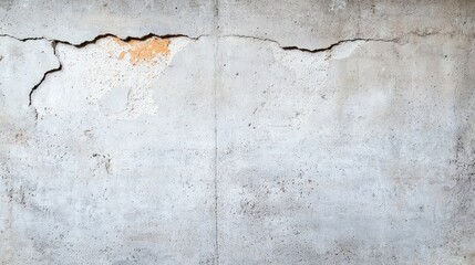 A cracked concrete wall with visible imperfections and weathered patches, showcasing a rough, urban texture.