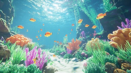 Fototapeta premium Vibrant Underwater Scene with Colorful Fish and Coral Reef Life