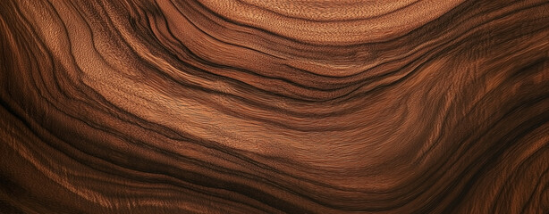 Close-Up of Polished Walnut Wood Surface with Natural Grain Patterns