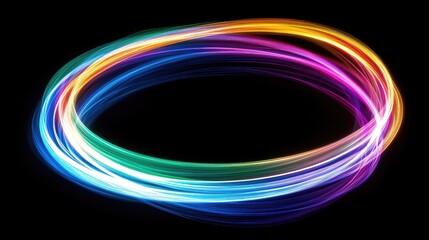 Abstract AI-generated light streaks in bright neon colors, swirling through a dark space with plenty of blank area for messages or logos.