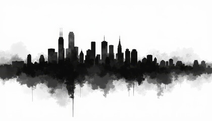 Fototapeta premium Black Ink City Skyline Silhouette