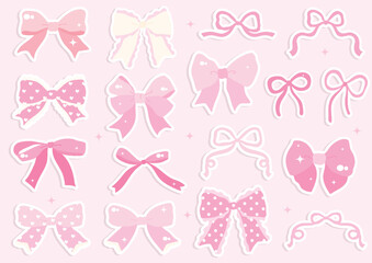 Whimsical Hand-Drawn Bows, Valentine's Day Stickers Vector Illustration