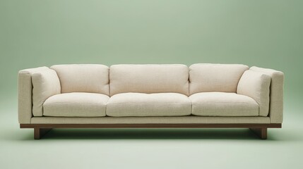Naklejka premium Elegant Cream Sofa on a Soft Green Background for Interior Design