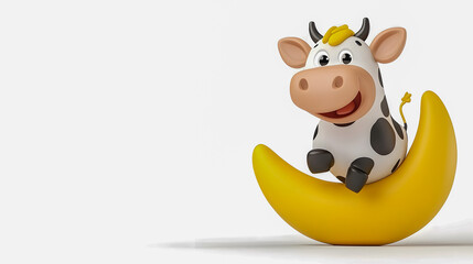 Cheerful Cow on Banana for Fun Illustrations