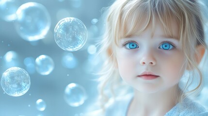 A Dreamy Portrait of a Girl Surrounded by Floating Bubbles