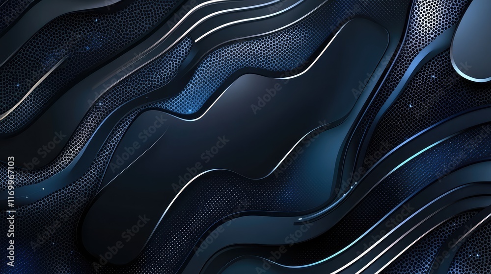Fototapete dynamic futuristic background with sharp lines and d shapes in metallic silver and dark blue tones. 