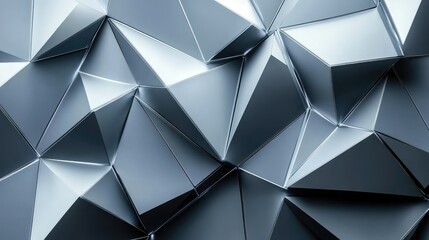 Fototapeta premium Futuristic D background with angular structures and glowing edges in blue and silver hues. No text, no people.
