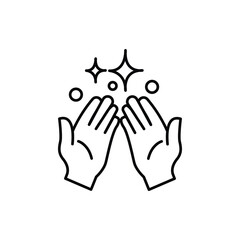 clean hands icon, shiny palms, line vector illustration