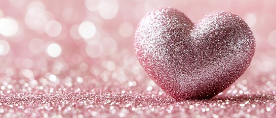 Fototapeta premium Glittery pink heart on sparkly background.