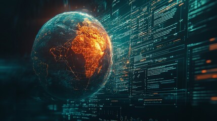 Global data network with burning areas highlighted on Earth.