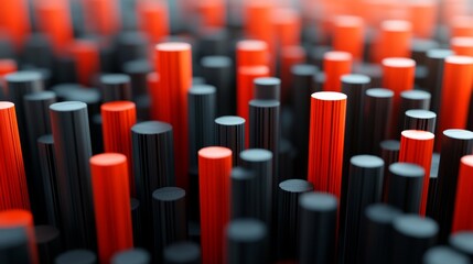 Obraz premium Abstract pattern of black and red cylinders.