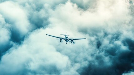 Obraz premium Airplane Flying Above the Clouds: A Stunning Aerial View