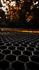 Obraz premium Abstract Hexagon Pattern Dark Grid Bokeh Lights Background
