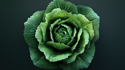 Obraz premium Single green cabbage vegetable with perfect symmetry, isolated on a transparent background for food concepts.