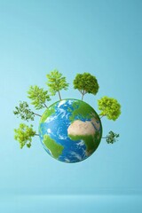 Earth with plants and trees growing from the continents, absorbing CO2