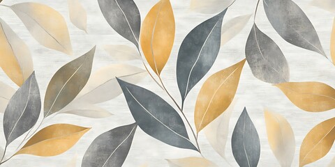 Elegant gold, grey leaf pattern on textured background for design.