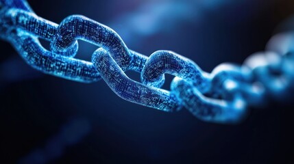 Close-up of a glowing blue chain links, intricate and detailed.
