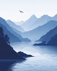 Serene mountains reflecting on tranquil water.