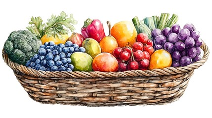 Colorful fruit and vegetable basket home kitchen still life vibrant
