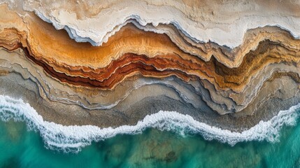 Fototapeta premium Stunning aerial view of layered coastal cliffs.