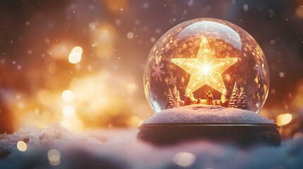 Illuminated Star In Winter Snow Globe Nativity Scene