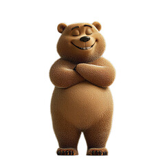 Fototapeta premium Charming Cartoon Bear with a Heartwarming Smile Stands Proudly with Crossed Arms