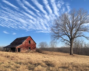 Obraz premium A rustic barn in a picturesque landscape.