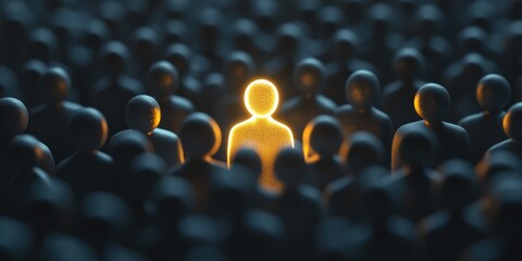 Fototapeta premium Person is highlighted in a crowd of people. Concept of standing out and being unique