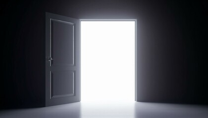 3D render animation depicts a dark room's door opening to flood space - door to the light