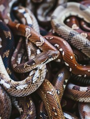 Naklejka premium Snakes coiled together, showing scales and patterns