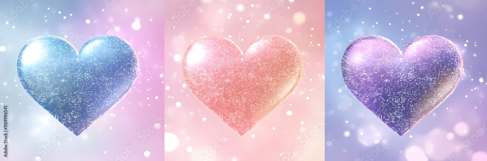 Canvas Prints Three Sparkling Hearts in Pastel Colors Background