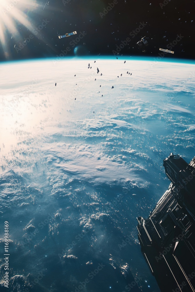 Wall mural a digital illustration of a space exploration scene showing an astronaut's view from inside a spaces