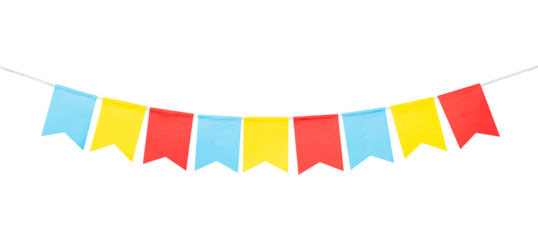 Colorful flag paper hanging for birthday celebration decoration, new year isolated on white background