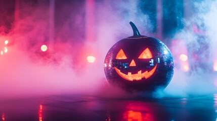 Disco Ball Pumpkin Halloween Night Scene
