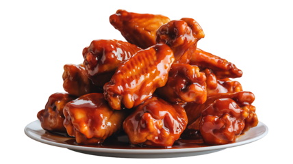 Delicious BBQ Chicken Wings, Savory and Sweet Glaze, Appetizer on transparent background